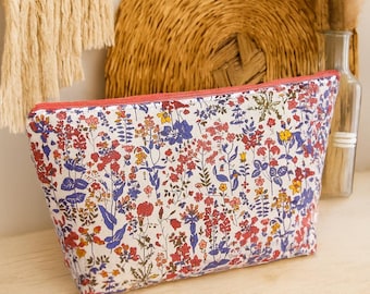 Liberty print toiletry bag "Field Flowers metallic orchid", makeup bag, large size, lined, handmade item