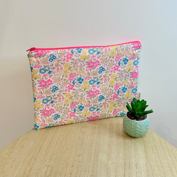 Liberty Anabella neon clutch. Fleece, lined. Makeup bag, accessory storage, etc. Gift idea