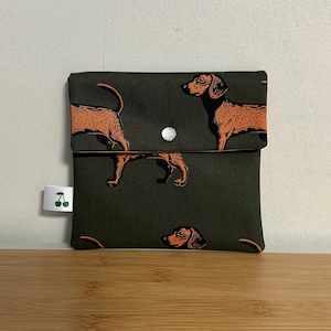 Pochette enveloppe toile de coton chien molletonnée, doublée . Trousse rangement divers, pochette de sac ….