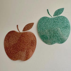 Iron-on Apple patches in glittery flex, personalize clothing or accessories, easy to apply, choice of colors