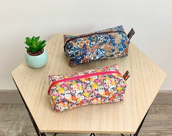 Liberty pencil case, padded, lined, colors of your choice. Pencil case for school, makeup, storage of various accessories