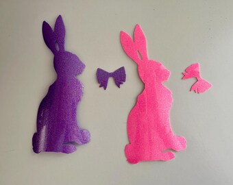 Glittery flex rabbit iron-on patch, available in various colors