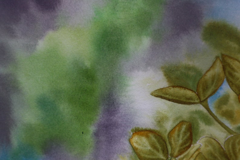 9x12 Original Watercolor Painting Green Hydrangea Flowers
