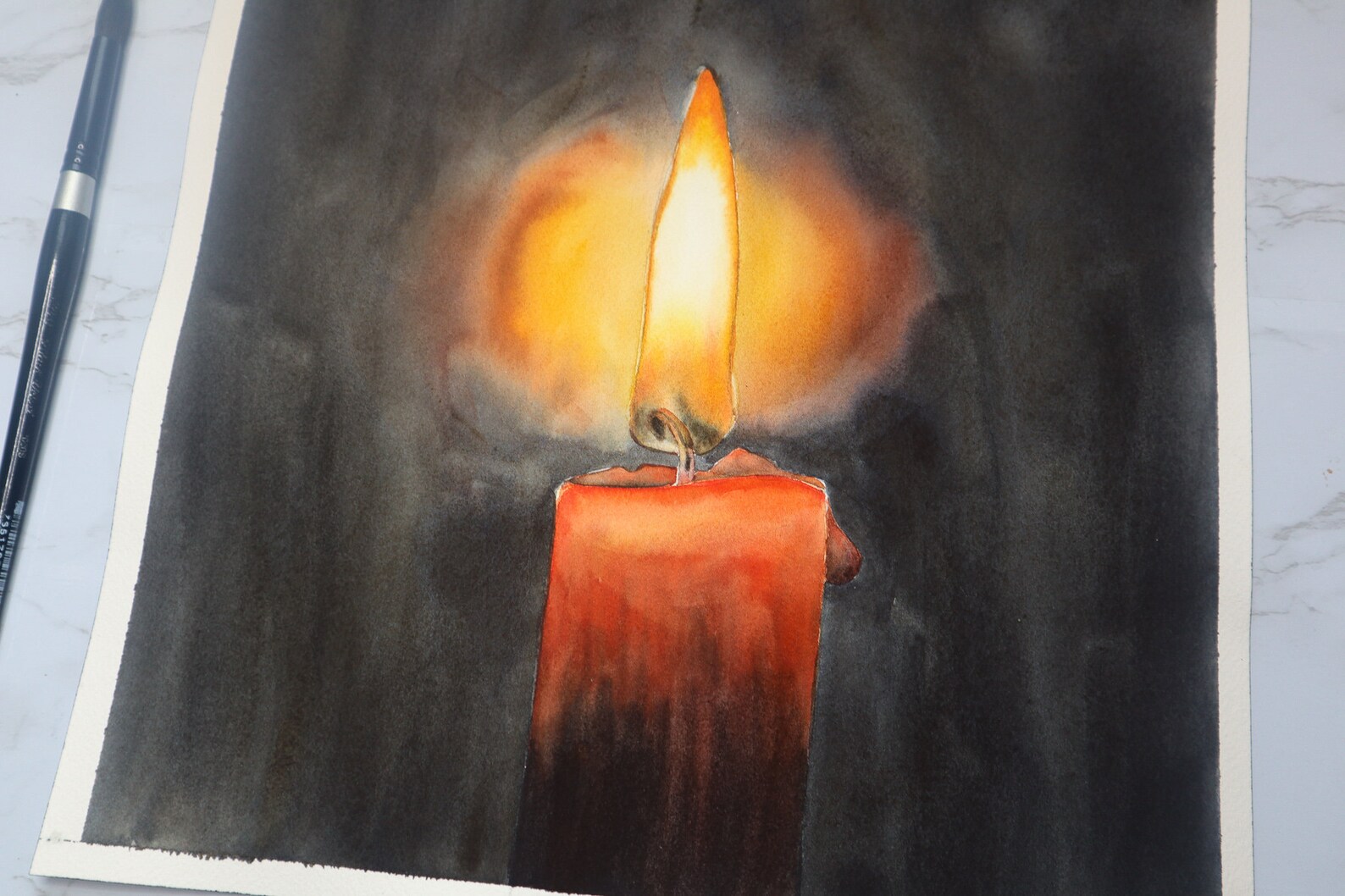 Original Watercolor Painting Red Candle Etsy