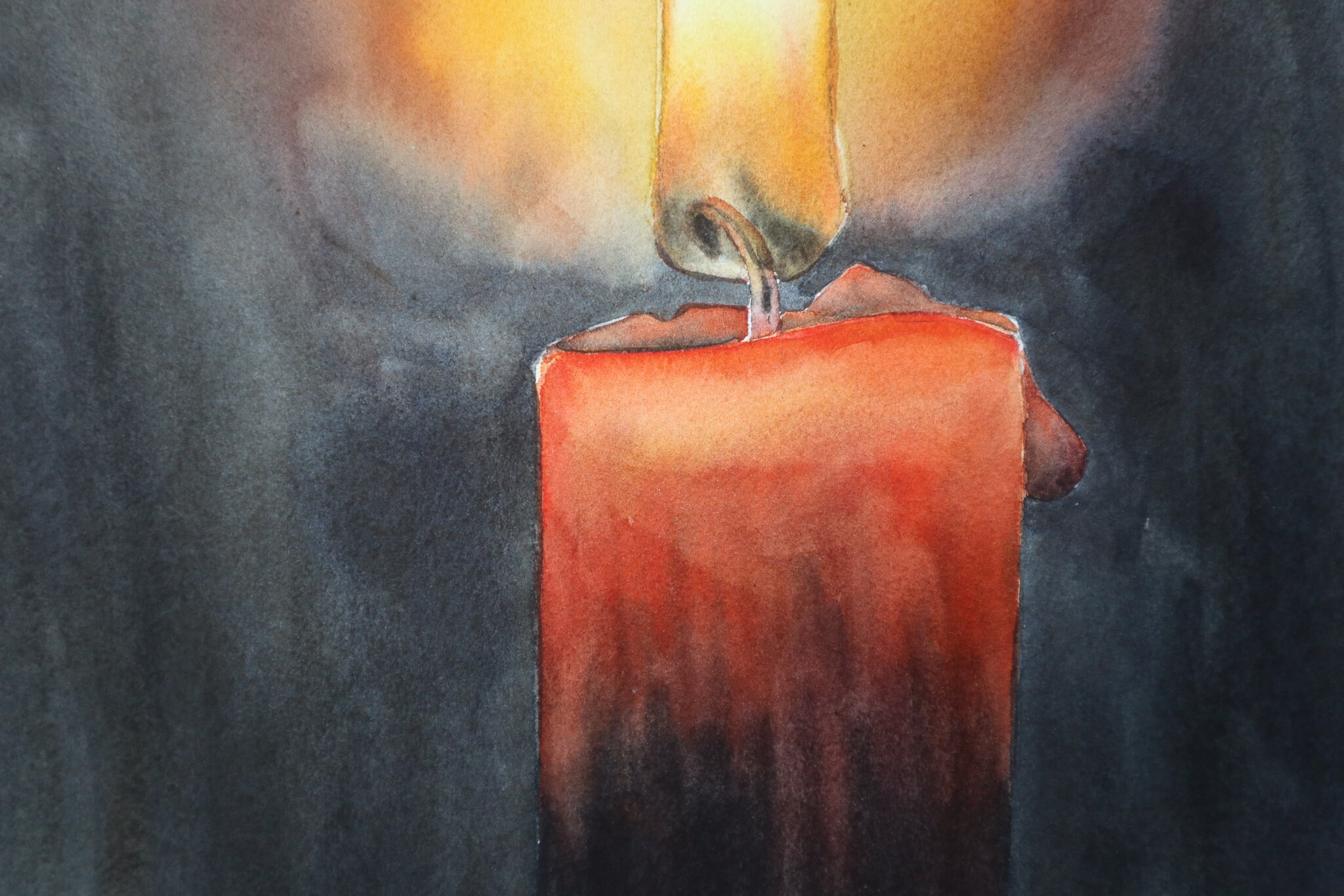 Original Watercolor Painting Red Candle Etsy