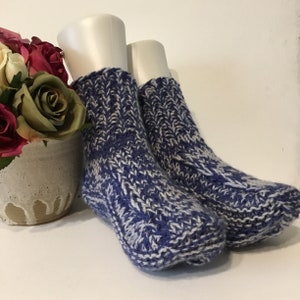Knitted Sofa Socks ( small adult) Blue Grey Mix