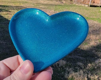 Blue resin heart trinket dish tray