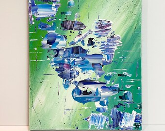 Original abstraktes Acrylgemälde Grün Blau Lila