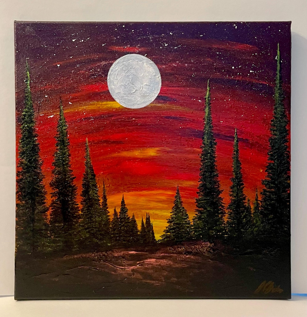 ボルドー色の小さな森　月夜を切りとっておく　水彩画原画 il_1080xN.6987888794_a1ff.jpg