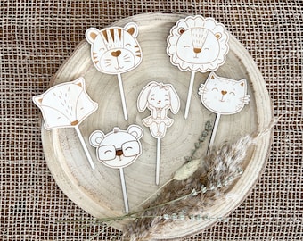 Cake Topper Animals 1st Birthday Baby Shower Cake Toppers Table Decor Wood