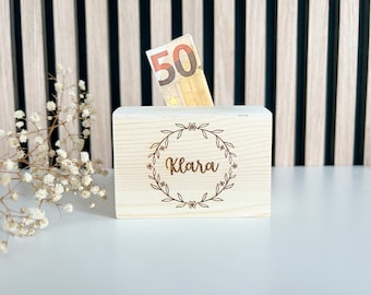 personalized money box, wooden money box, money box with name, wooden money box
