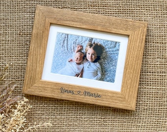 Gepersonaliseerde fotolijst, houten frame met gravure, broers en zussen, houtgravure, houten fotolijst, geboortefotolijst