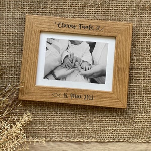 Personalized picture frame, wooden frame with engraving, baptism, wood engraving, wooden picture frame, baptism child