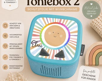 Toniebox 2 Schutzfolie mit Name – personalisierter Aufkleber Sonne im Boho Design