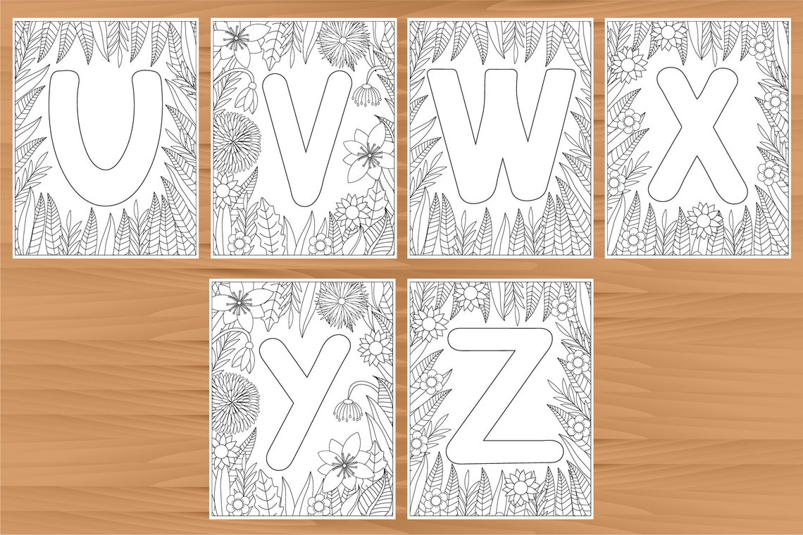 Alphabet 26 Printable coloring letters floral coloring | Etsy