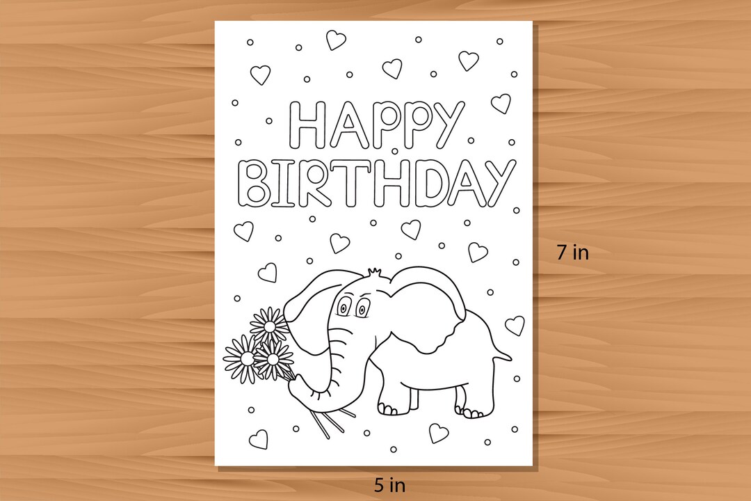 Printable Happy Birthday Coloring Card Elephant Birthday - Etsy