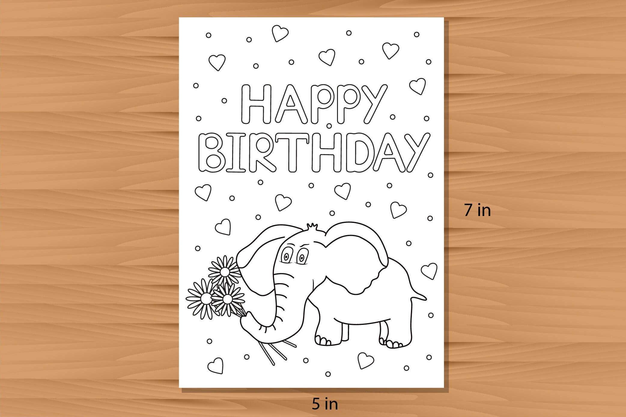Printable Happy Birthday Coloring Card Elephant Birthday | Etsy