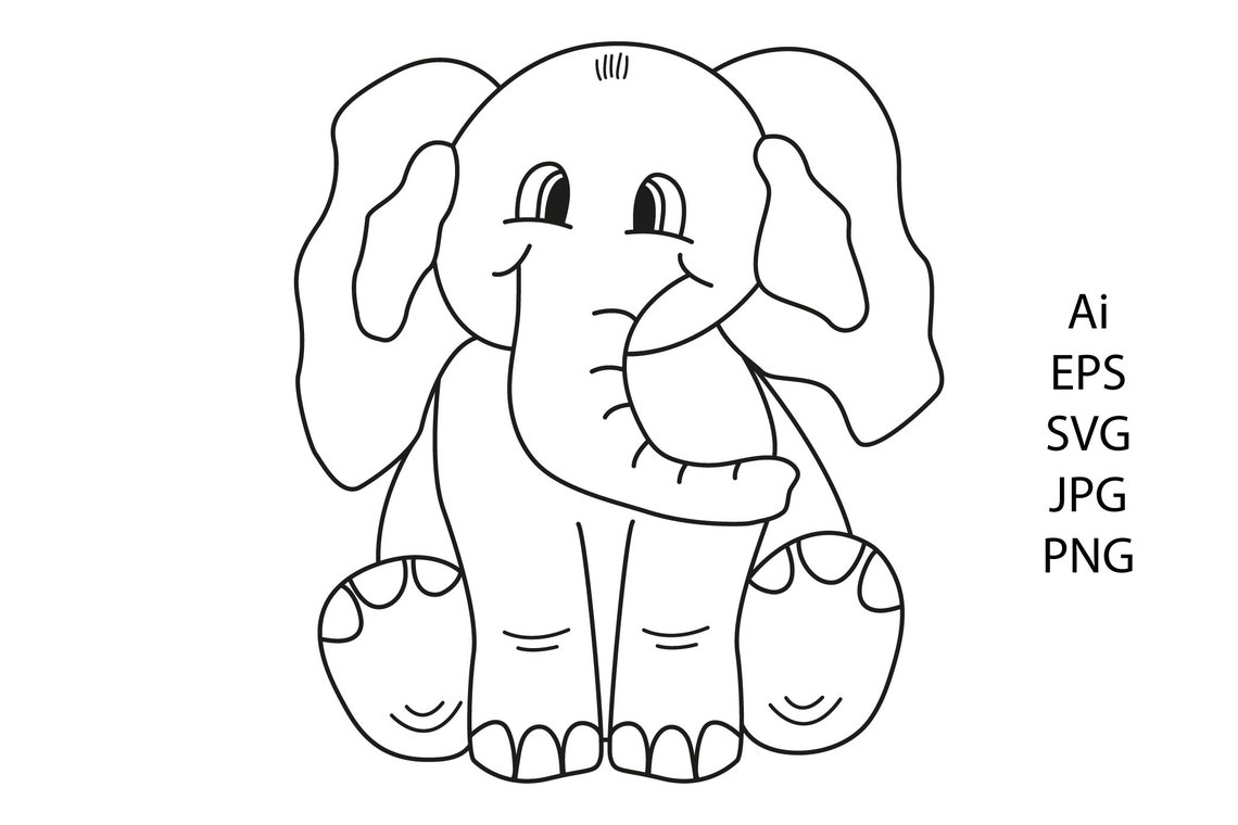 Baby Elephant SVG outline elephant cute elephant png eps | Etsy
