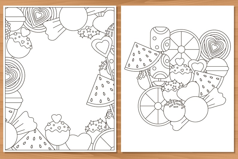 Candy coloring pages, kids coloring, Printable coloring, 5 colouring pages, sweets coloring book, adult coloring, instant download image 2