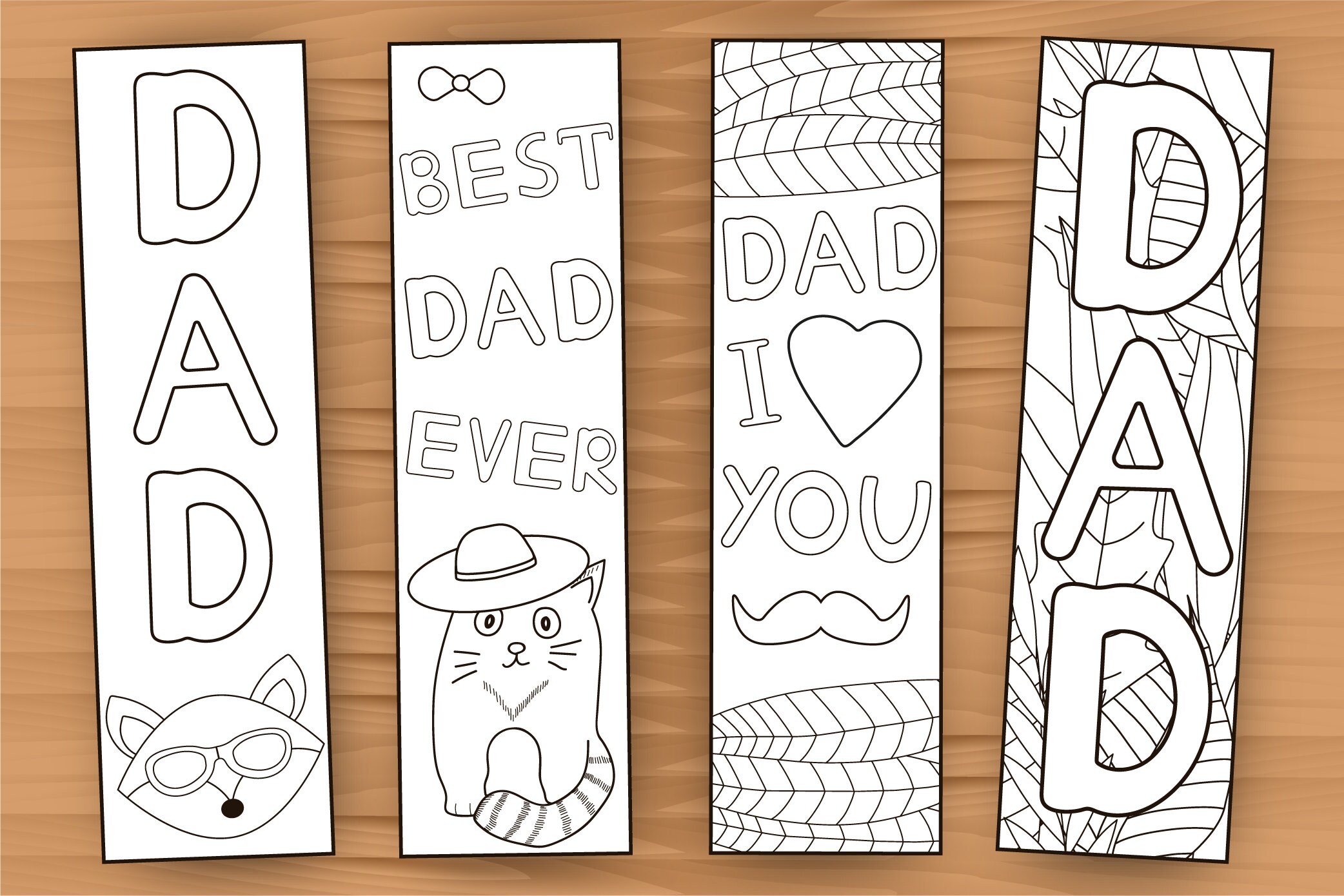 Fathers Day coloring bookmark set of 4 bookmarks for Dad Etsy