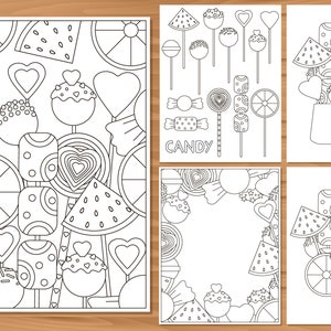 Candy coloring pages, kids coloring, Printable coloring, 5 colouring pages, sweets coloring book, adult coloring, instant download image 1