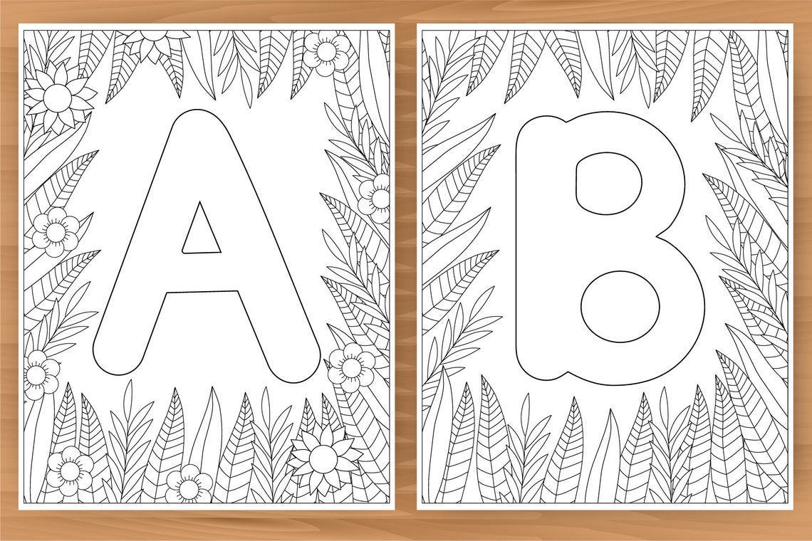Alphabet 26 Printable Coloring Letters Floral Coloring - Etsy
