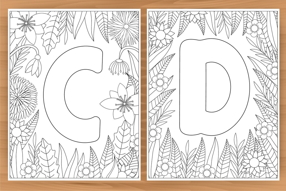 Alphabet 26 Printable coloring letters floral coloring | Etsy