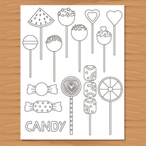 Candy coloring pages, kids coloring, Printable coloring, 5 colouring pages, sweets coloring book, adult coloring, instant download image 4