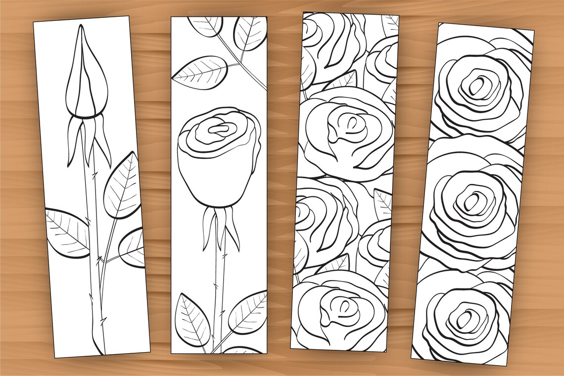Printable coloring bookmarks rose coloring bookmarks flowers | Etsy