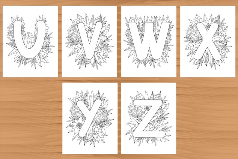 Alphabet 26 Printable coloring letters floral coloring abc | Etsy