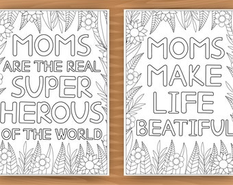 Mom coloring cards, 5 coloring pages, mothers day cards, coloring poster, mom coloring pages, digital printable, A4 paper size, JPG,PDF