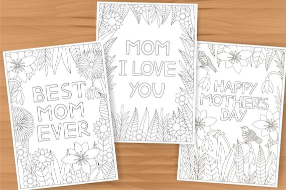 Mother's day coloring cards 3 card templates mothers day