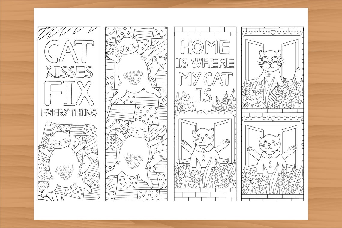 Cat Bookmark, 8 Coloring Bookmarks, Printable Quote Coloring, Cat