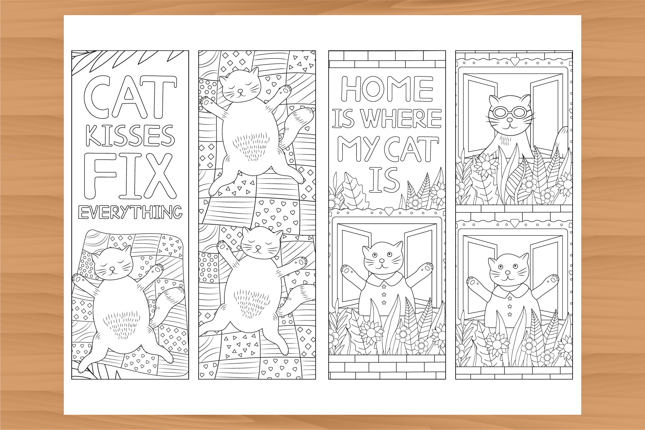 Cat bookmark 8 coloring bookmarks printable quote coloring Etsy