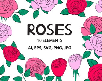 Rose svg, rose flower clipart, roses svg, flowers clip art, flower svg, rose bundle svg, cut files, cricut, instant download, commercial use