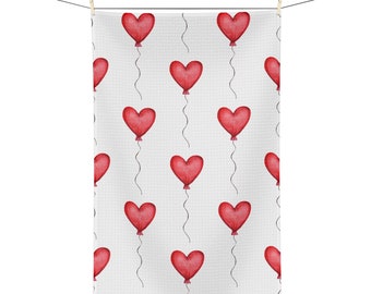 Valentine's Day Tea Towel, Heart Tea Towel, Hanging Kitchen Towel, Kitchen Dish Towel