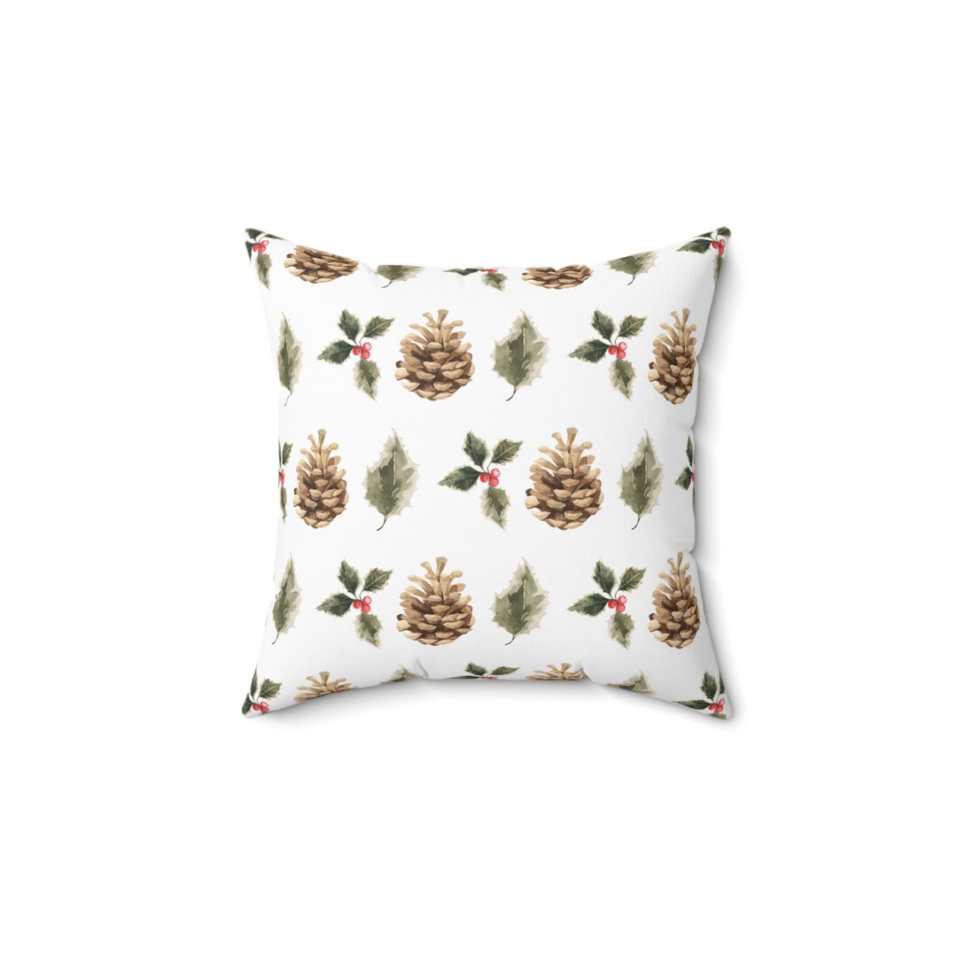 Winter Themed Pillow, 14x14 Throw Pillow, Cozy Throw Pillow, Pinecone