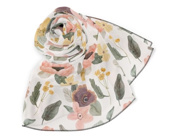 Floral Print Neck Scarf, Chiffon Scarf Floral, Colorful Scarf, Sheer Scarf, Spring Scarf, 25&quot;x25&quot; Scarf