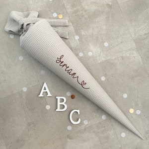 85 cm cartable en tissu sac à sucre inscription scolaire fait main - gaufre lpique beige - noms avec coeur