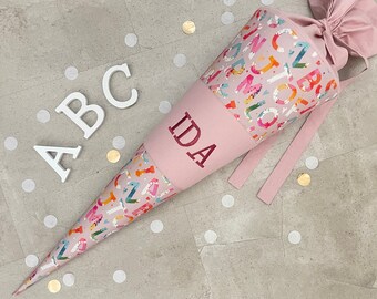 Schultüte Zuckertüte Einschulung Groß 70cm Handmade - ABC Rosa