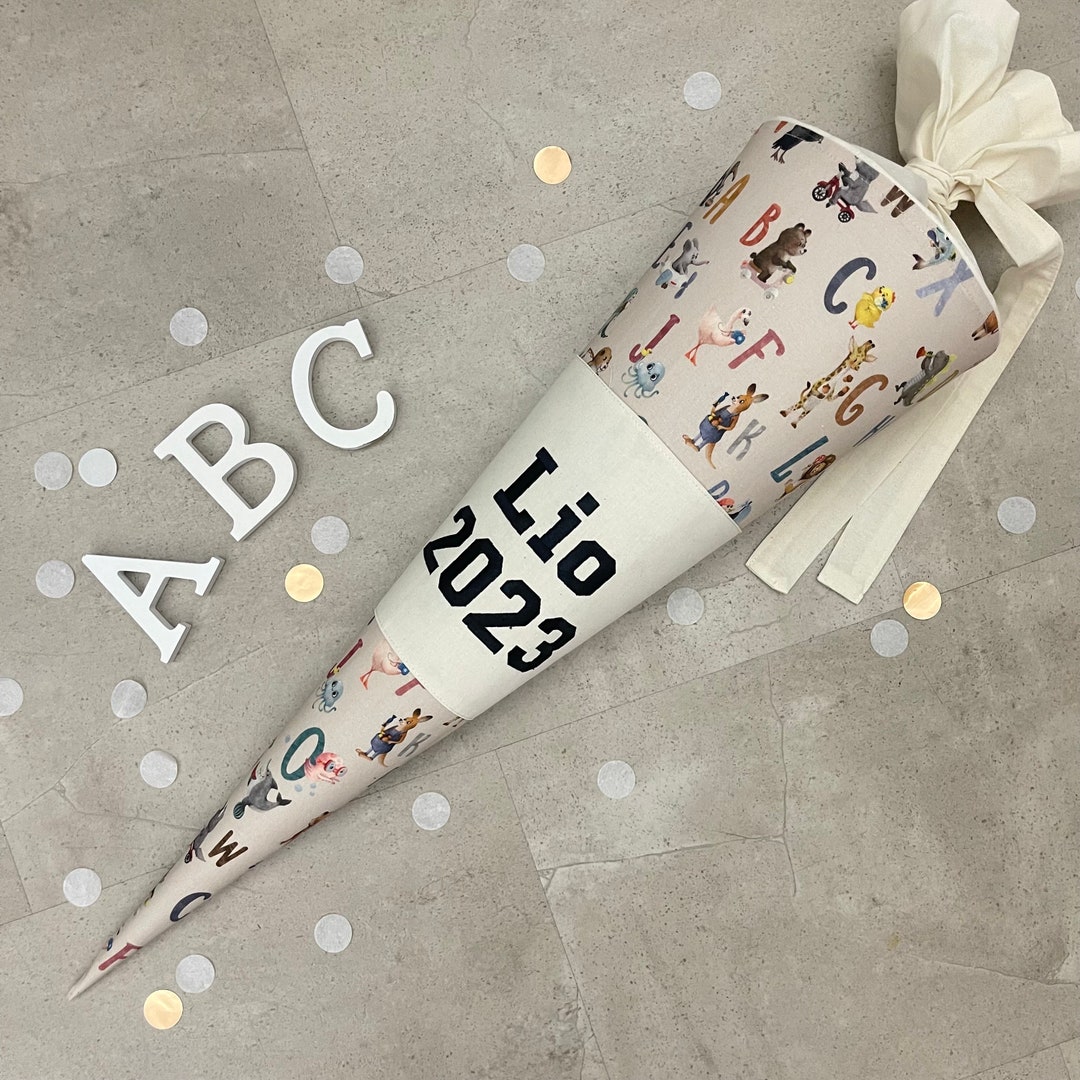 Schultüte Zuckertüte Einschulung Groß 70cm Handmade / ABC Beige - Etsy.de
