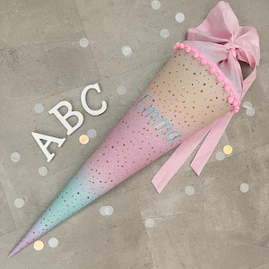 Cono escolar, cono de caramelo, primer día de clases, grande, 70 cm, hecho a mano - arcoíris, colorido