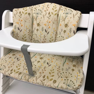 Seat cushion cushion set for Hauck Alpha, Tray high chair - natural flowers