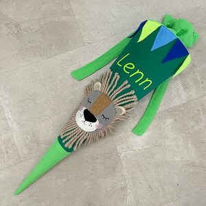 Cartable en tissu sac à sucre inscription scolaire 70 cm fait main - vert lion