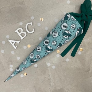 Cartable sac à sucre inscription scolaire grand 70 cm fait main - vert dinosaure