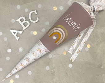 Schultüte Stoff Zuckertüte Einschulung 70cm Handmade - Regenbogen Taupe, Altrosa