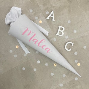 Sac à sucre en tissu cône scolaire inscription scolaire 70 cm fait main - mousseline blanc