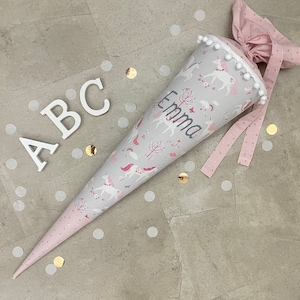 Cartable en tissu sac à sucre inscription scolaire 70 cm fait main - licorne avec dentelle