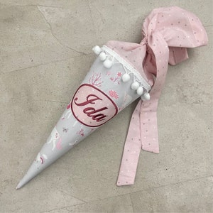 Cône d'école pour frères et sœurs petit cône en sucre inscription scolaire 35 cm fait main / patch licorne