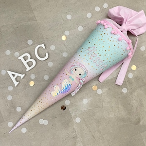 Cartable 85 cm sac à sucre en tissu école fait main - sirène multicolore